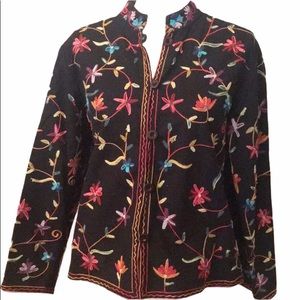 EUC BFA classics Floral Embroidered black jacket